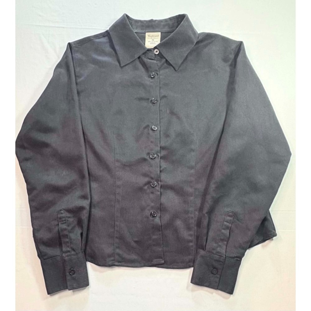Westbound Petites Ribbed Button Up Shirt Black Vertical Stripe Blouse Top PM